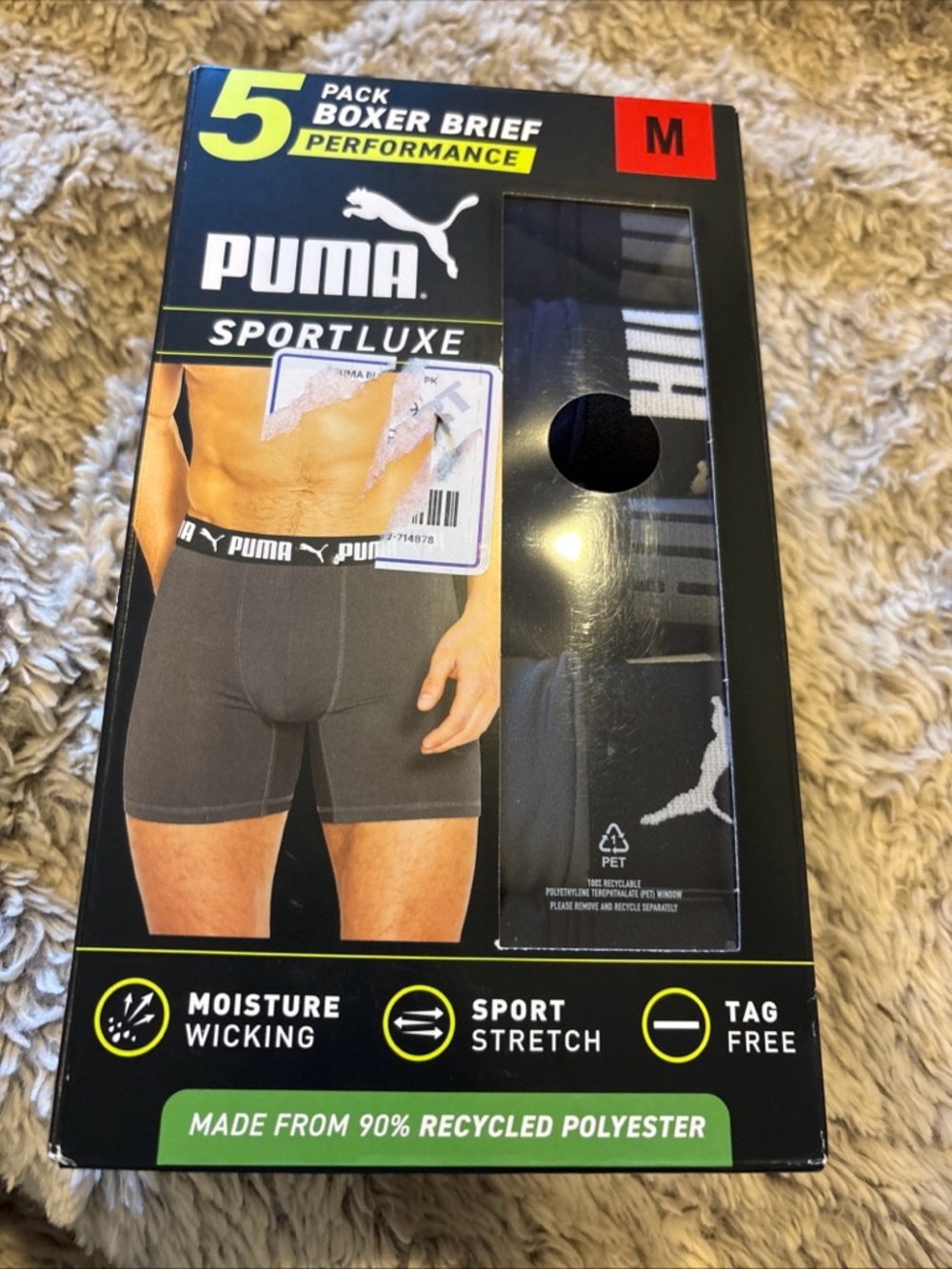 PUMA Men's Underwear, Size M - Black/Blue/Gray (5 Piece)